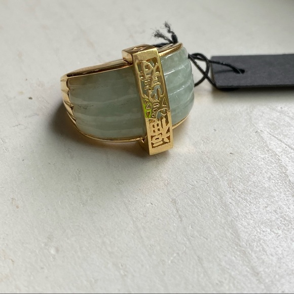 18k gold over sterling jade ring with lab sapphire - Picture 2 of 13
